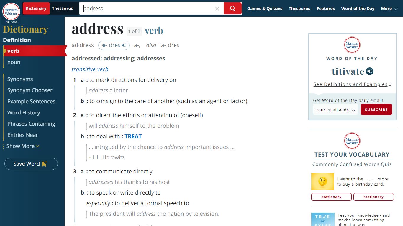 Address Definition & Meaning - Merriam-Webster